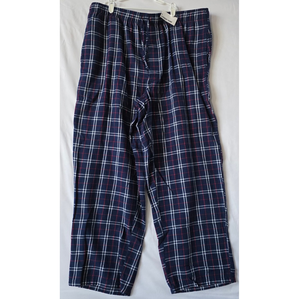 Lands End Mens Flannel Pajama Pants XL Navy Blue Red Plaid Sleepwear 453929